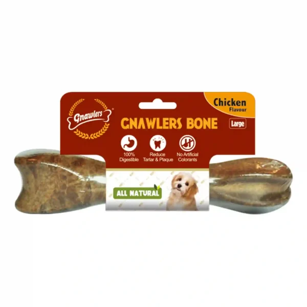 Chicken-flavored natural dog bone, digestive health aid.