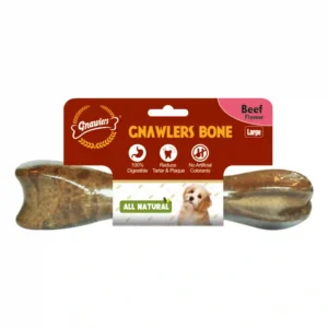 Gnawlers beef-flavored dog bone, large, all-natural.