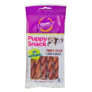 Gnawlers puppy snack, lamb flavor twist sticks.