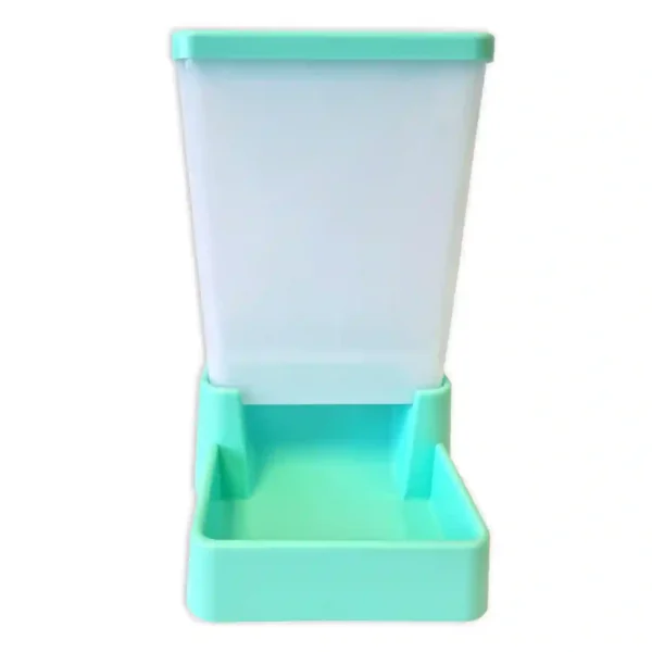 Turquoise pet food dispenser with tray