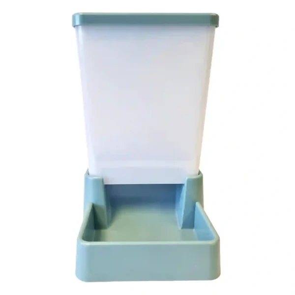 Automatic pet feeder with food storage.