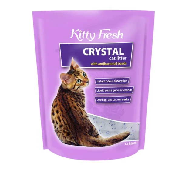 Kitty Fresh Crystal Cat Litter, antibacterial, odor absorption.