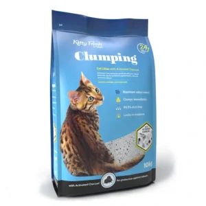 Clumping cat litter with activated charcoal package