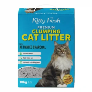 Kitty Fresh clumping cat litter with activated charcoal.