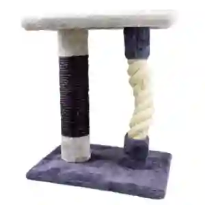 Two-post cat scratching post with textured surface.