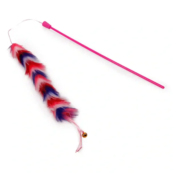 Furry cat toy with pink rod and bell