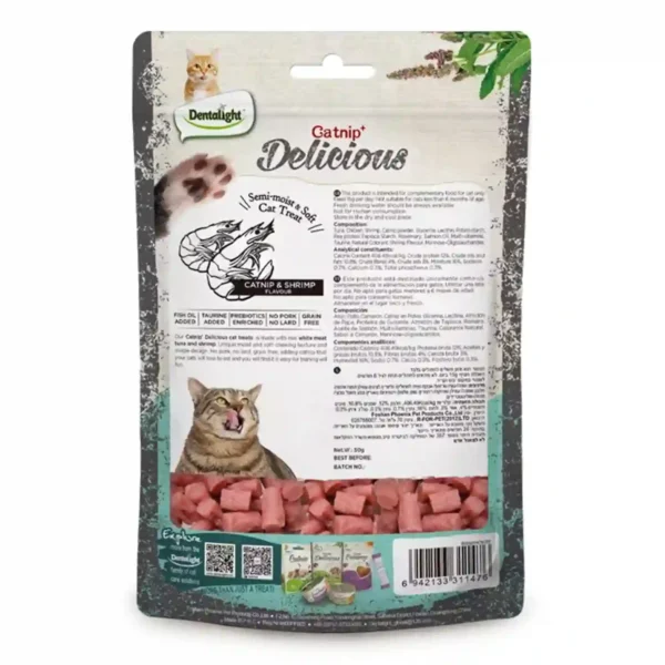 Pack of catnip and shrimp cat treats.