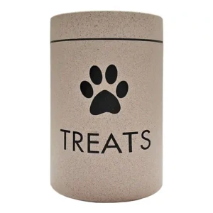 Dog treat container with paw print design