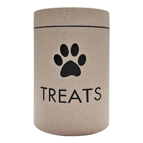 Dog treat container with paw print design