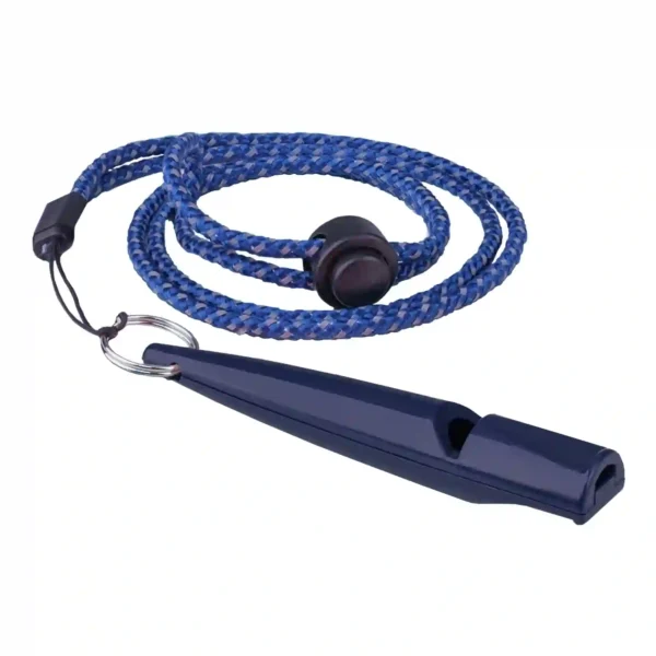 Navy blue lifeguard whistle with adjustable cord
