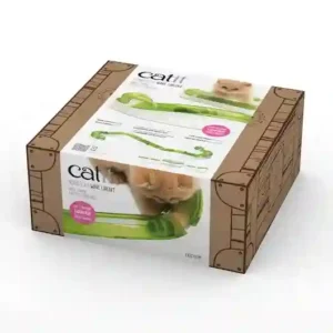 Cat toy box with green interactive track inside.