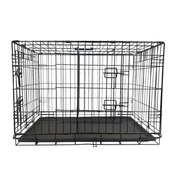 Black wire dog crate with tray