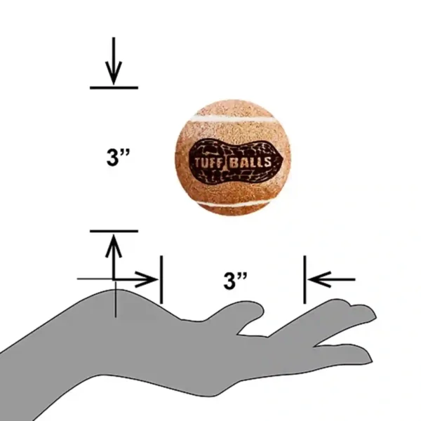 Tuff Balls 3-inch ball with hand for scale.