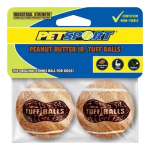 Peanut butter-flavored dog tennis balls, durable and bouncy.
