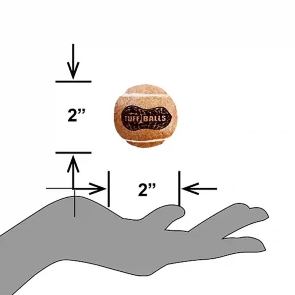 Tuff ball on hand, 2-inch diameter.