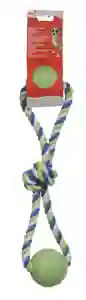 Dog toy with rope and ball