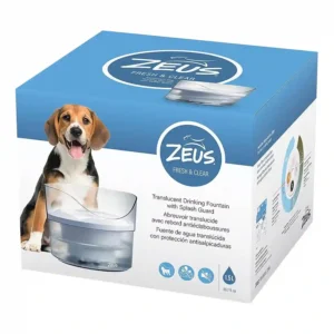 Zeus pet drinking fountain with splash guard
