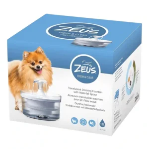 Zeus pet fountain box with dog illustration