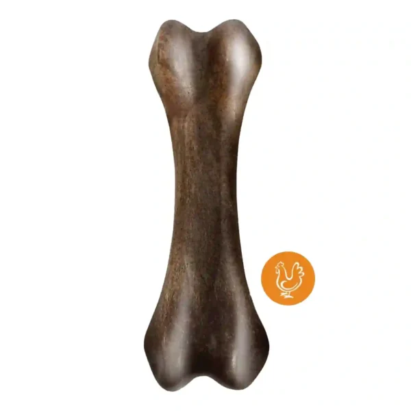 Brown dog chew toy with chicken logo