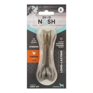 Zeus Nosh chicken-flavored dog chew toy packaging.