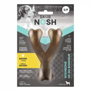 Zeus Nosh bacon-flavored dog chew toy package.