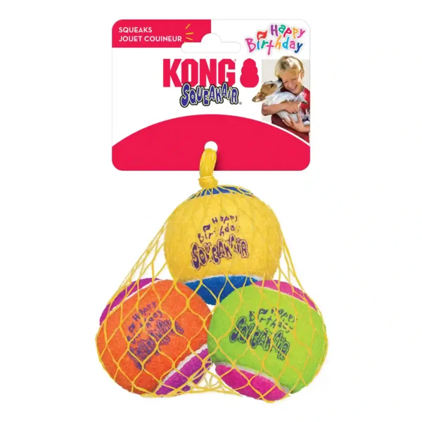 Kong Squeaker dog toy pack with three balls.