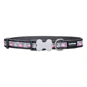 Dog collar with pink flamingo design