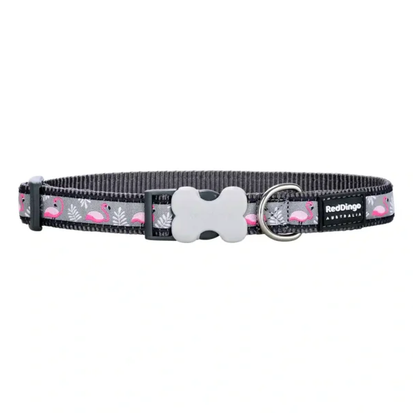 Dog collar with pink flamingo design