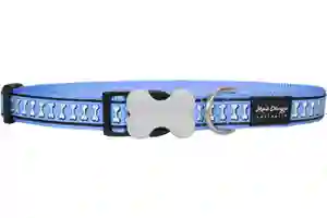 Blue dog collar with bone pattern and buckle