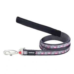 Flamingo-patterned dog leash with loop handle.