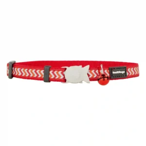 Red cat collar with zigzag pattern and bell