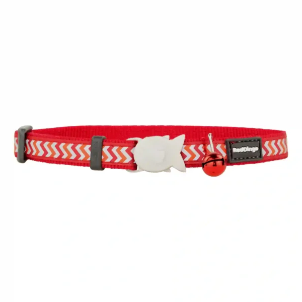 Red cat collar with zigzag pattern and bell