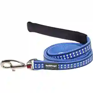 Blue patterned dog leash with metal clip