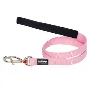 Pink dog leash with black handle and clip
