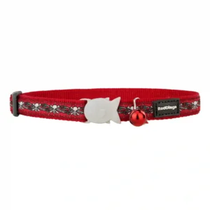 Red cat collar with fish clip and bell