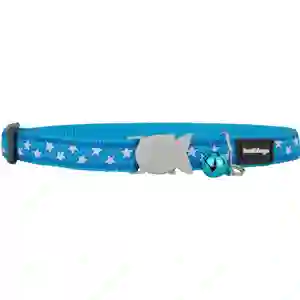 Blue star-patterned cat collar with bell