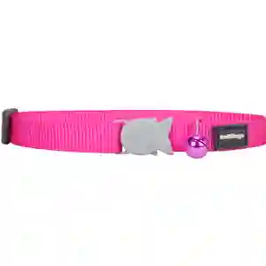 Pink cat collar with bell and silhouette pendant.