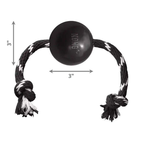 Ball toy with rope handles, 3 inches diameter