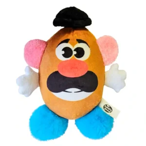 Stuffed toy potato with mustache and hat.