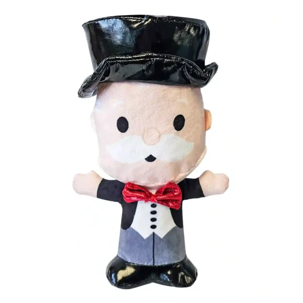 Plush toy wearing suit and red bowtie