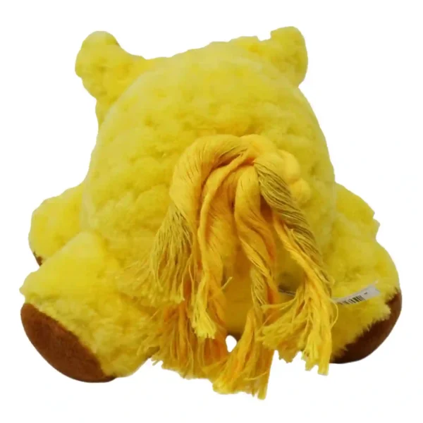 Back view of yellow plush lion toy.