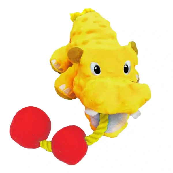 Yellow dinosaur toy with red ball rope