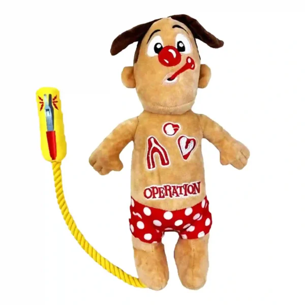 Operation game plush toy with buzzer attachment