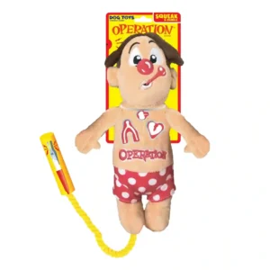 Operation game plush toy with squeaker for dogs.