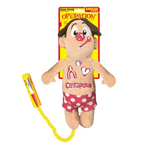 Operation game plush toy with squeaker for dogs.