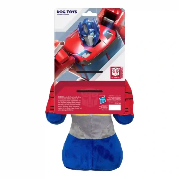 Transformers dog toy with Optimus Prime design