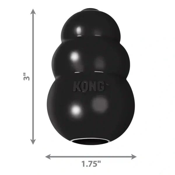 Black dog toy with dimensions 3x1.75 inches.