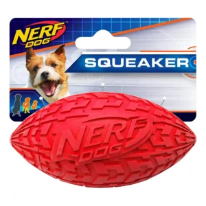 Red Nerf Dog squeaker toy for pets.