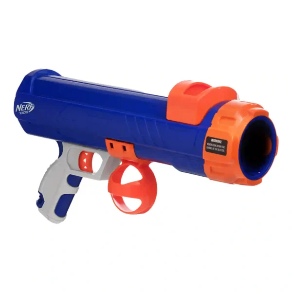 Blue and orange Nerf blaster toy gun.