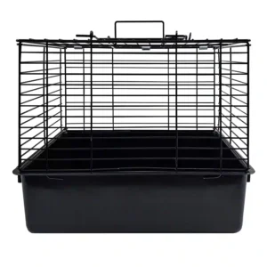 Black metal cage with plastic base